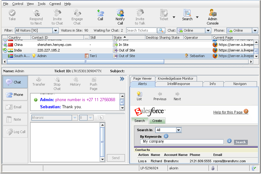 Salesforce integrated in LivePerson agent console